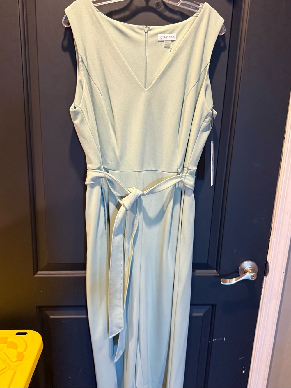 Calvin Klein Sleeveless V-Neck Mint Green Belted jumpsuit